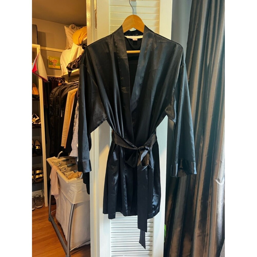 Victoria's Secret Black Satin Tie-Waist Robe